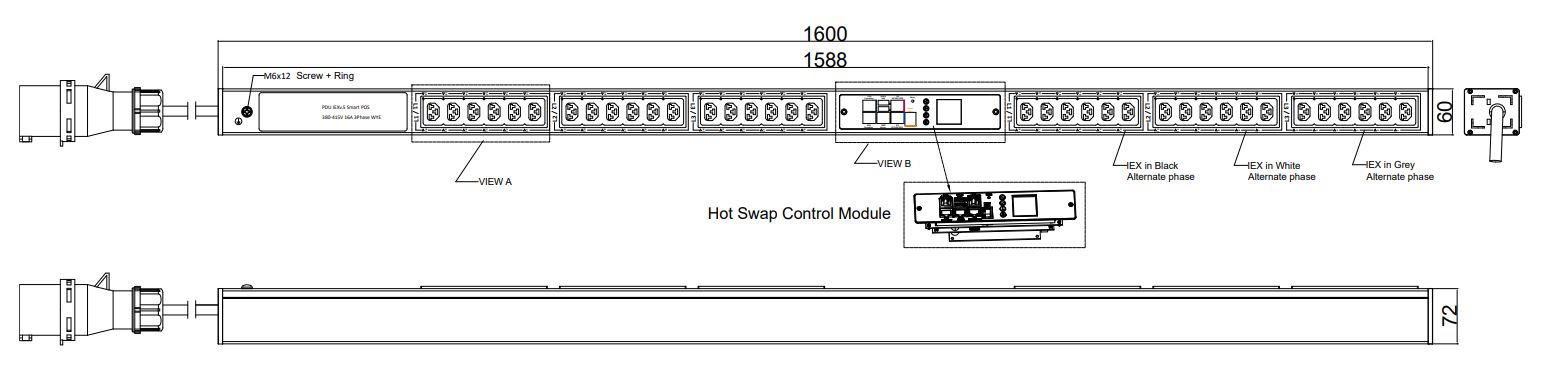 POS-V-11-36IEX IPDU Per Outlet Switched Metered Intelligent Power Distribution with remote internet access for  information per inlet and remote switching per outlet.