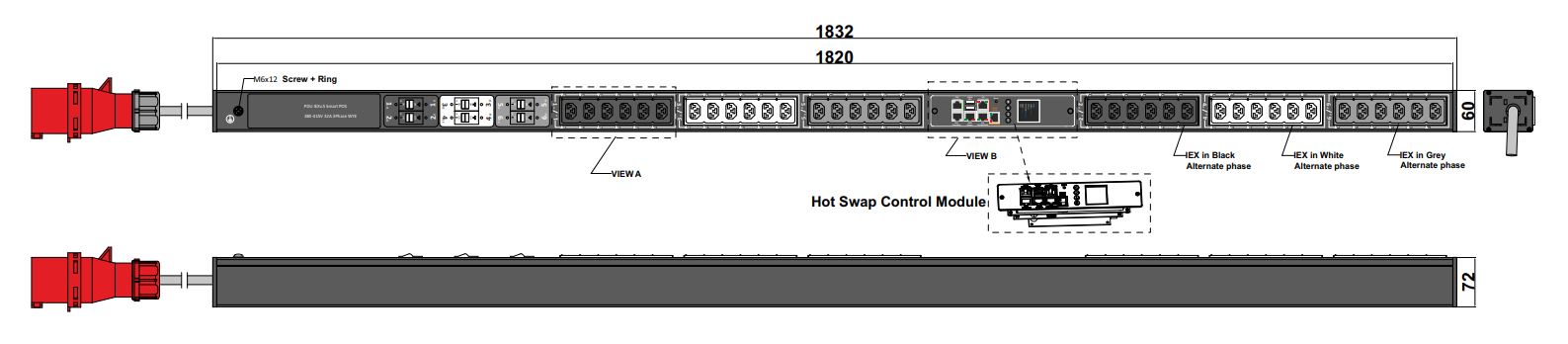 POS-V-22-36IEX IPDU Per Outlet Switched Metered Intelligent Power Distribution with remote internet access for  information per inlet and remote switching per outlet.