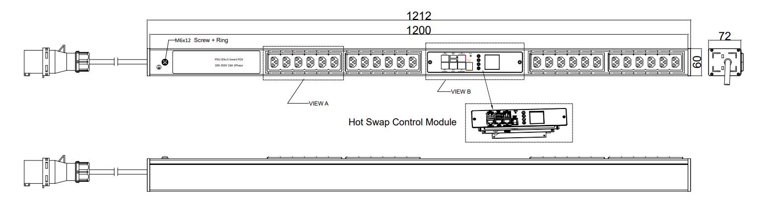 POS-V-36-24IEX IPDU Per Outlet Switched Metered Intelligent Power Distribution with remote internet access for  information per inlet and remote switching per outlet.