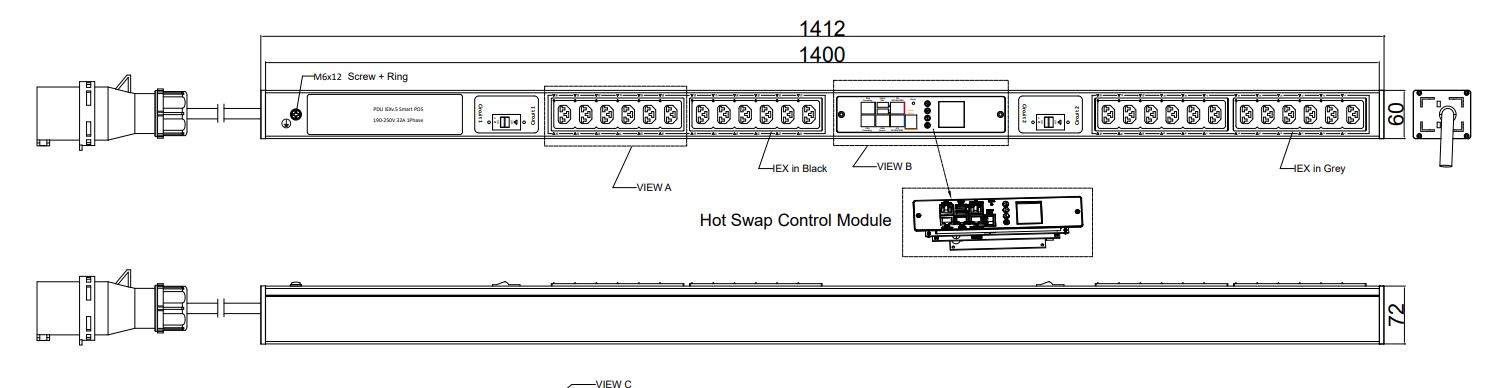 POS-V-72-24IEX IPDU Per Outlet Switched Metered Intelligent Power Distribution with remote internet access for  information per inlet and remote switching per outlet.